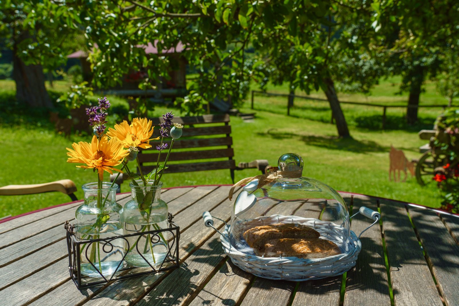 Cosy garden terrace with flowers