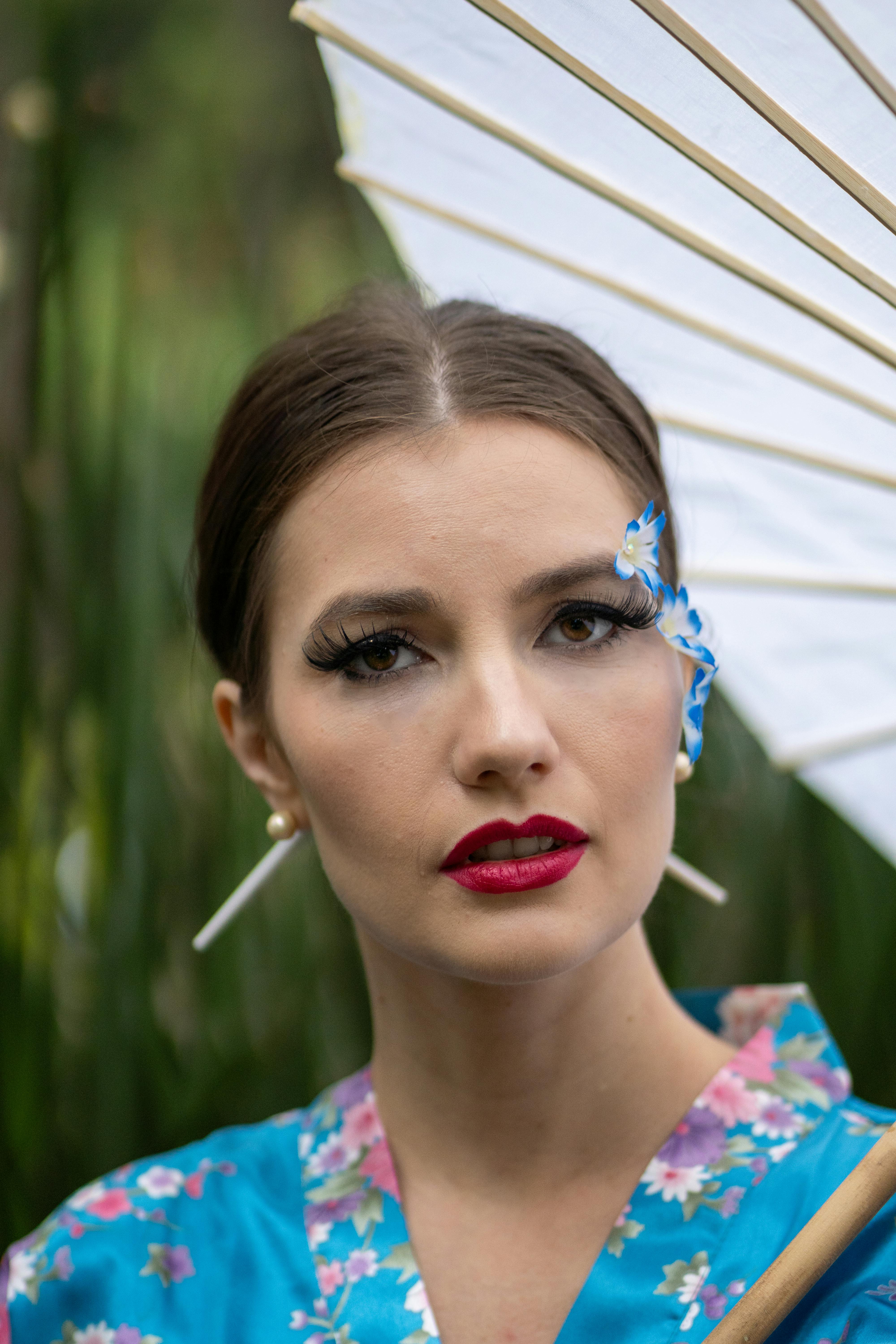 a woman in a kimono with a white umbrella