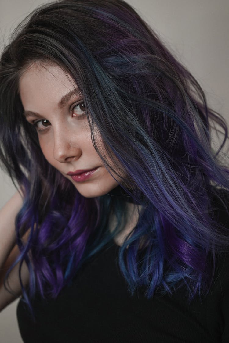 Women's Black Top And Purple Hair