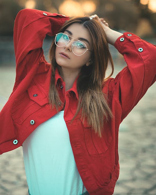 Femme, Porter, Veste Rouge