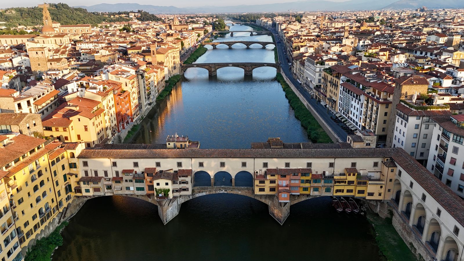 Florence aerial view with Ponte Vecchio and Arno River