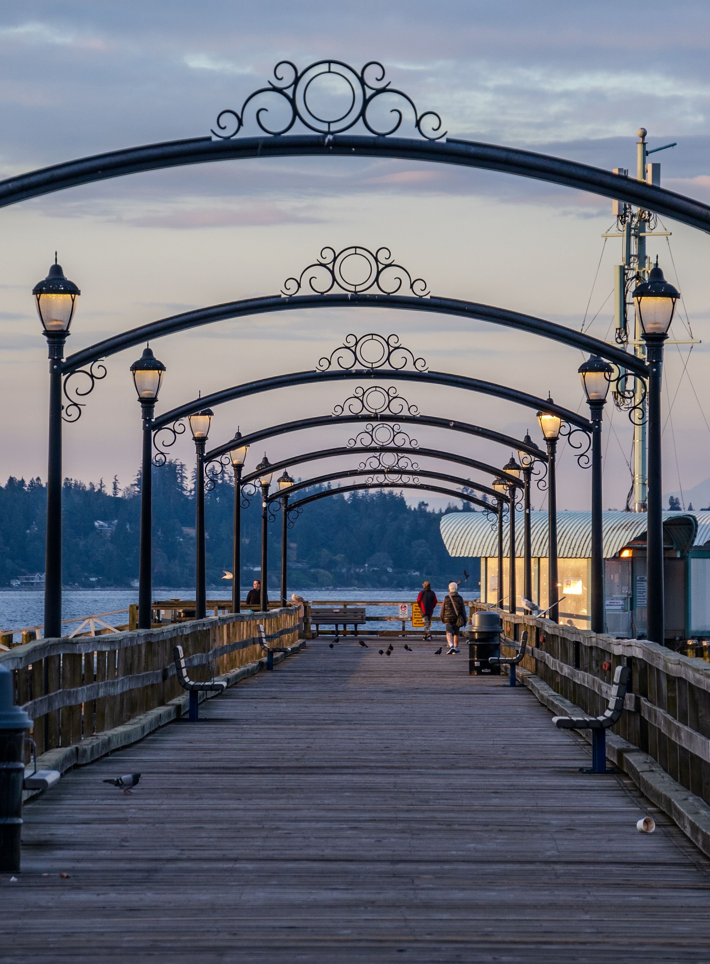 A pier with lights and people walking on it · Free Stock Photo