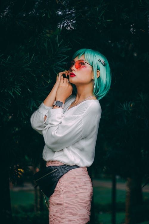 Woman Wearing Green Colored Hair 