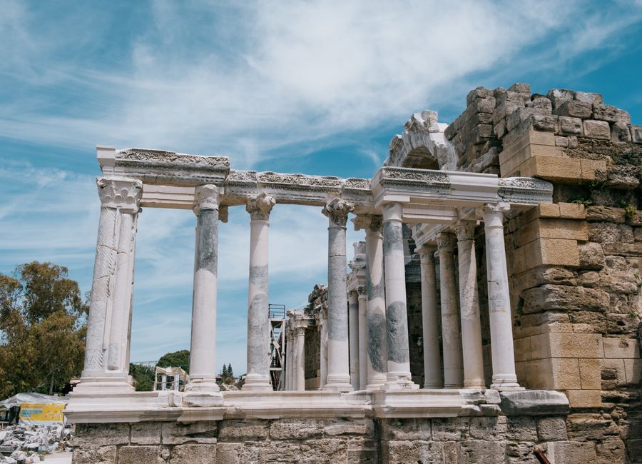 Explore the ruins of this ancient Roman temple in Side, Antalya, a captivating piece of history.
