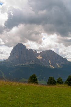 Breathtaking mountain view of the Dolomites in Santa Cristina Valgardena, Italy.