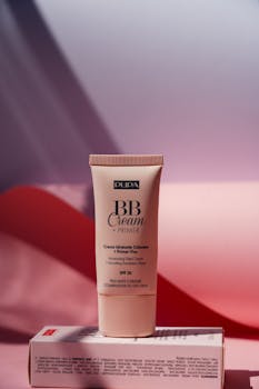 Stylish display of BB Cream and Primer against a modern backdrop, perfect for skincare promotions.