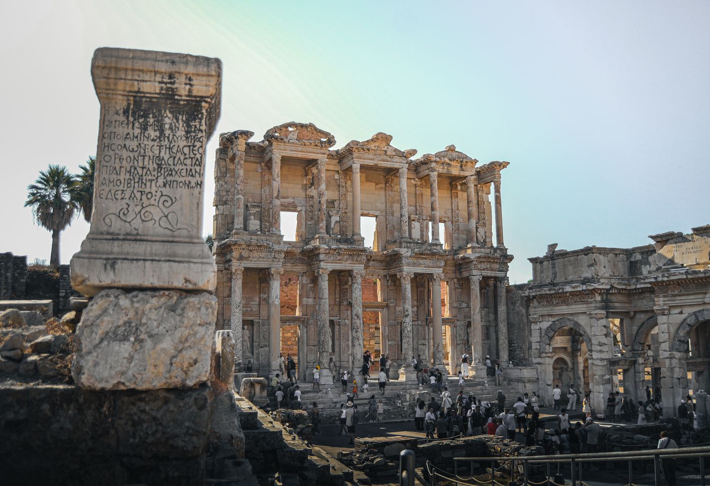 Visitors at the Library of Celsus
