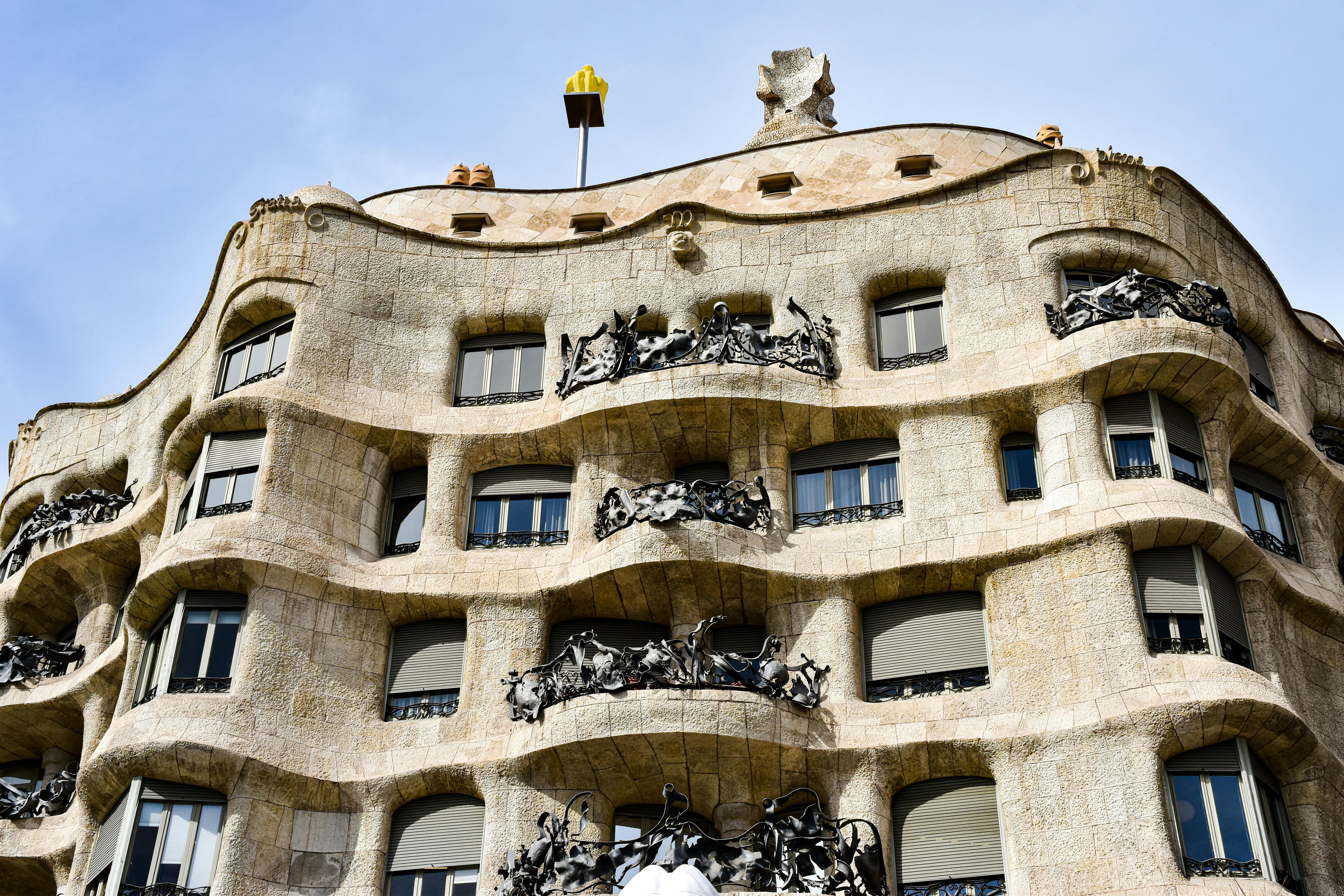 the building has many windows and balconies