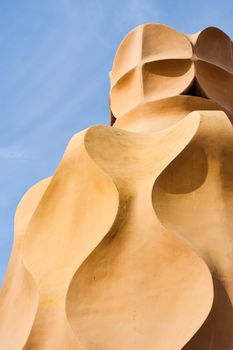 Modernist architecture of Casa Mila, a Gaudi masterpiece in Barcelona, Spain.