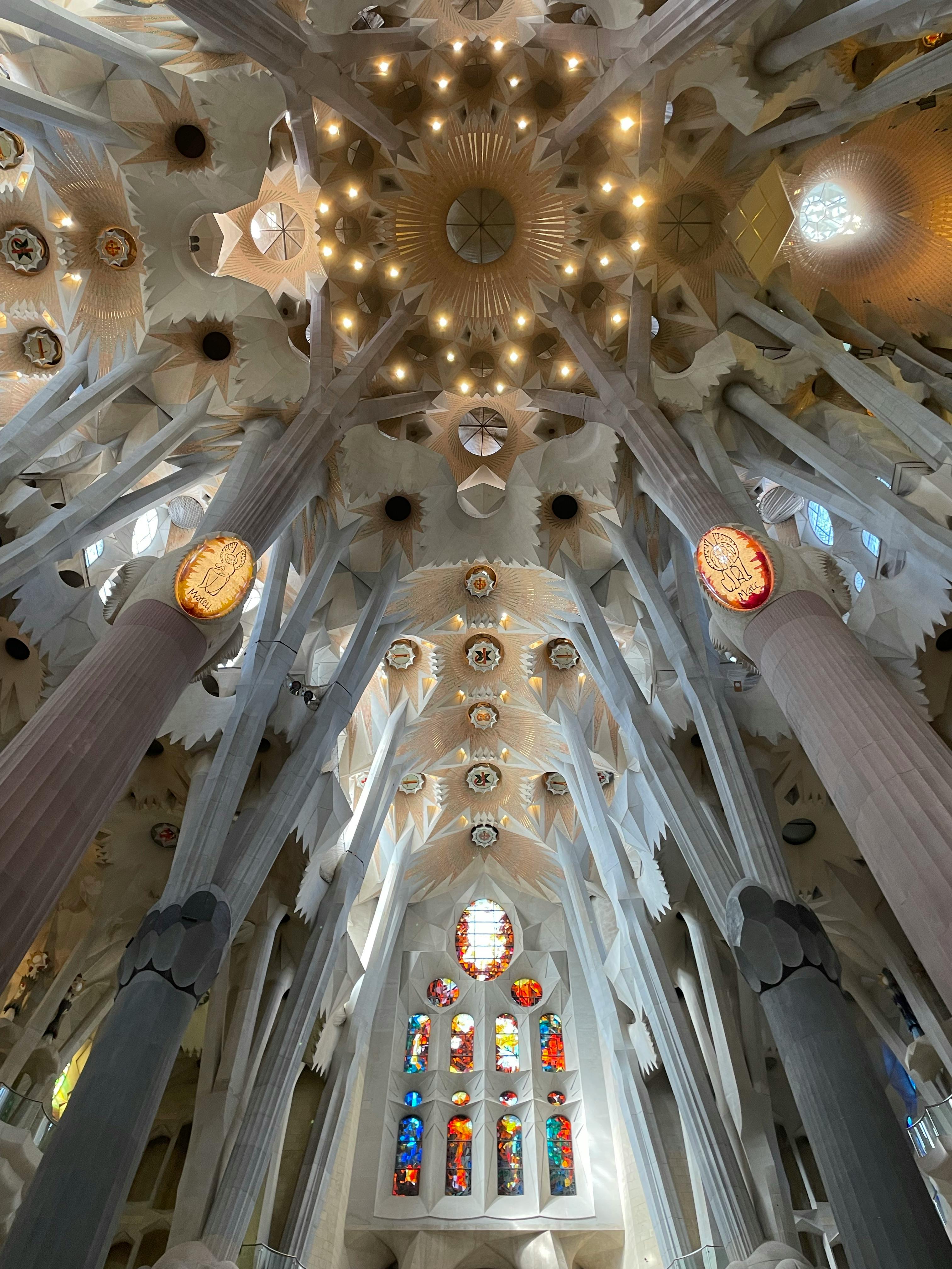 the ceiling of sagrada familia in barcelona spain