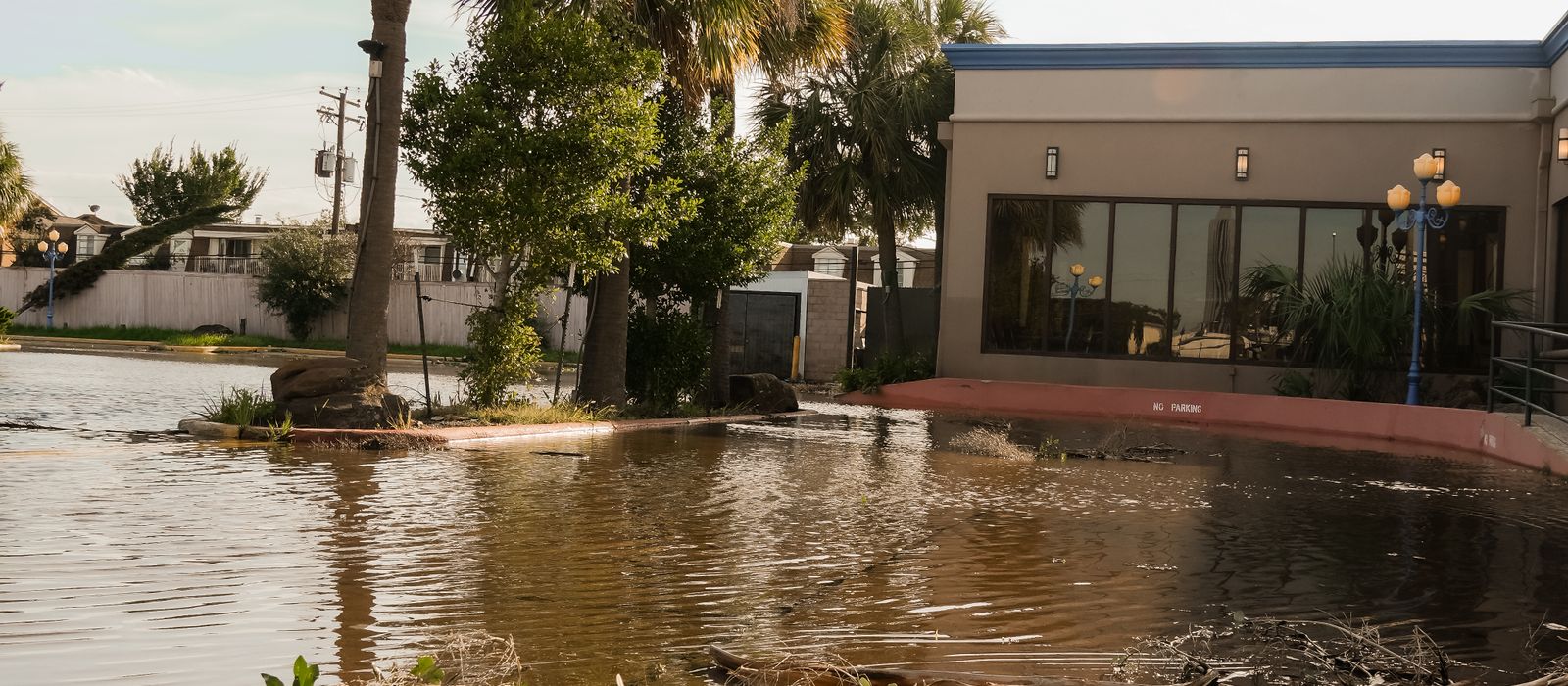 Flooded street in Houston, Texas after Hurricane Beryl