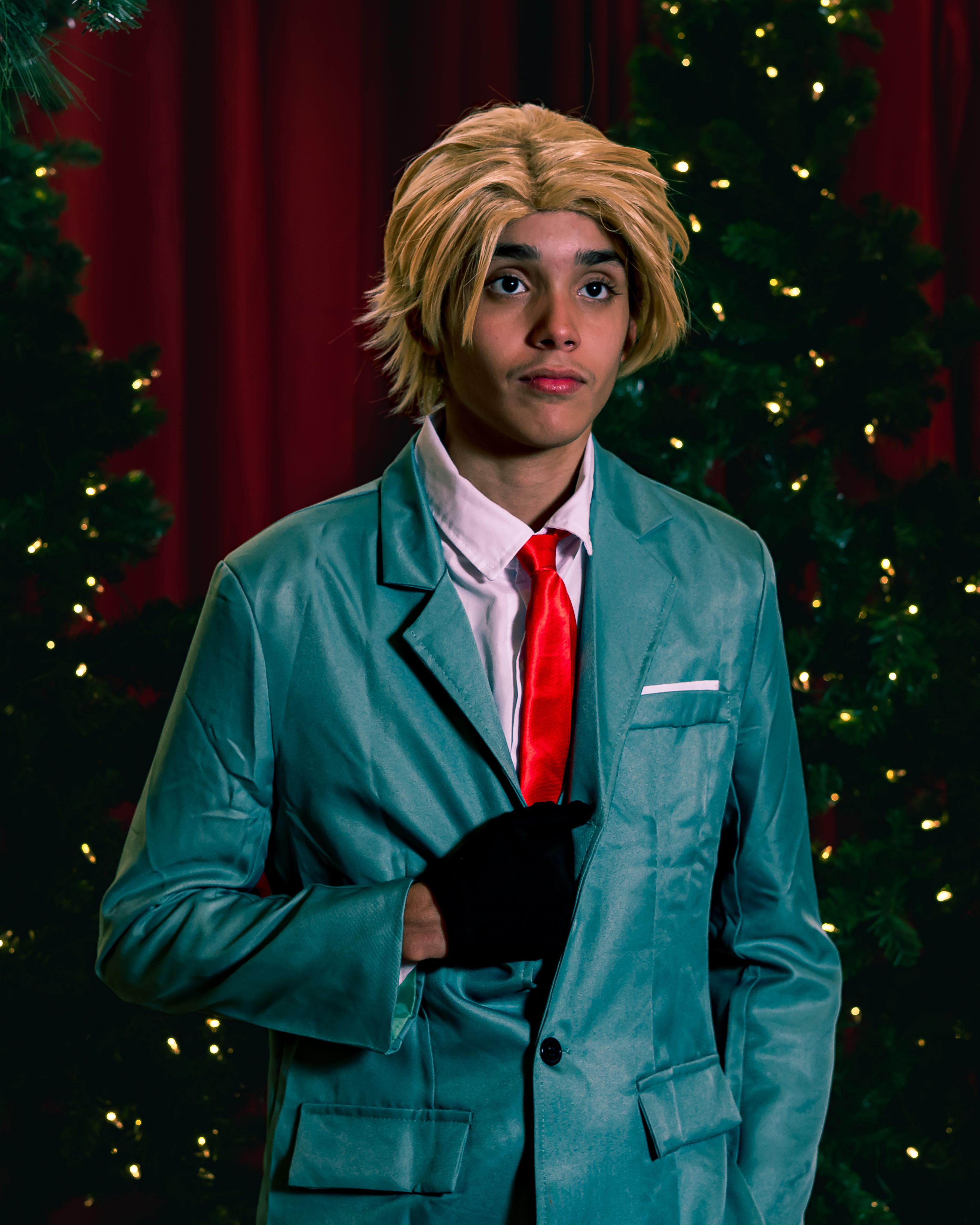Young adult in cosplay at a holiday event, Orlando.