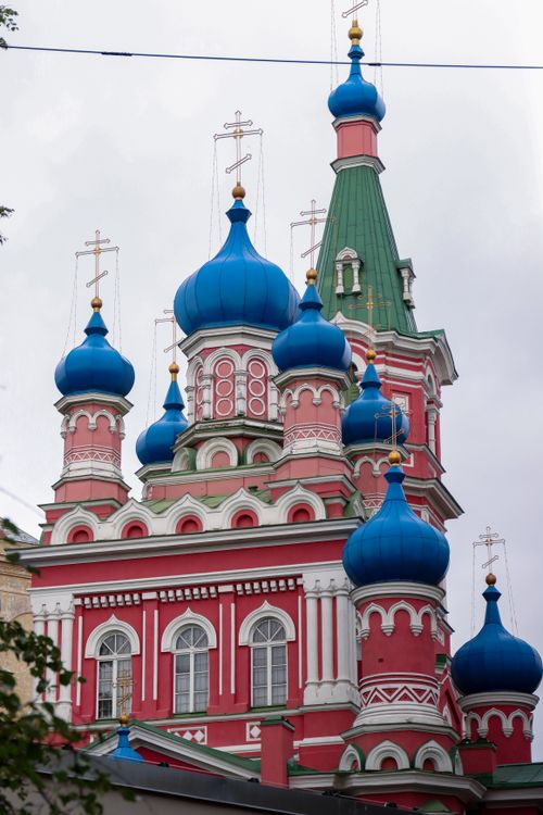 Free Stunning Orthodox church with vibrant domes in Riga, Latvia, showcasing traditional architecture. Stock Photo