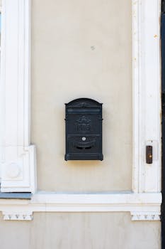 Close-up of a vintage mailbox mounted on a classic building wall in Moscow.