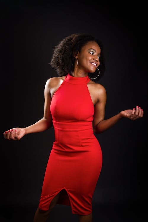 Women's Red Halter-top Dress Close-up Photography