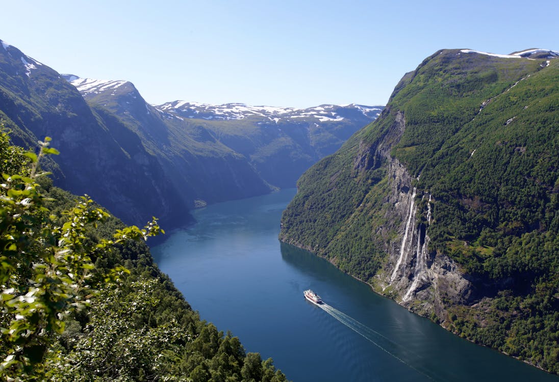 Seven Sisters waterfall cascading into Geirangerfjord in Norway