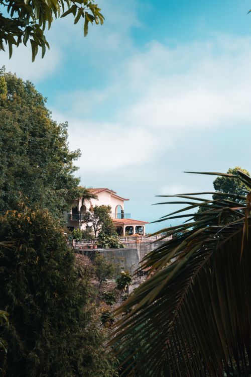 Free Charming villa nestled in the verdant landscape of Madeira Island, Portugal, under a bright blue sky. Stock Photo