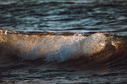 Free Close-up of a dramatic ocean wave at sunset, capturing motion and light. Stock Photo