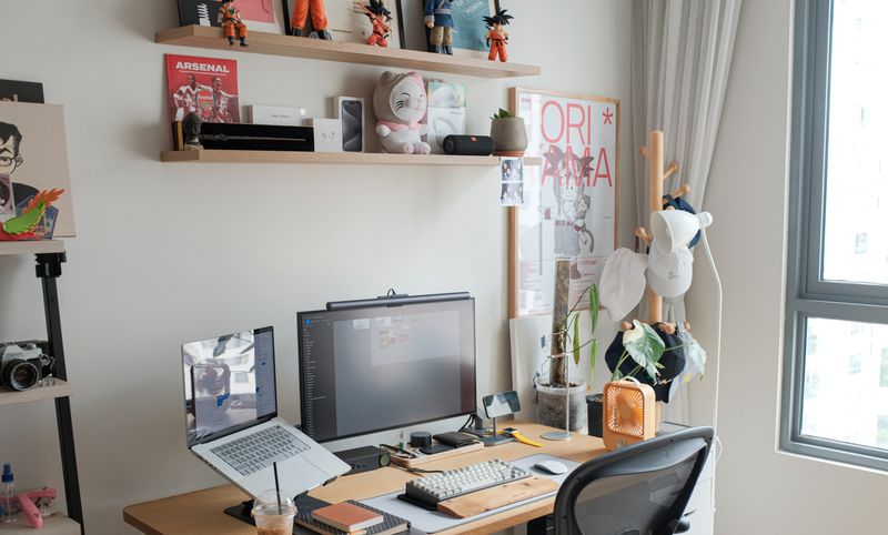 kneeling chair positioned near a standing desk