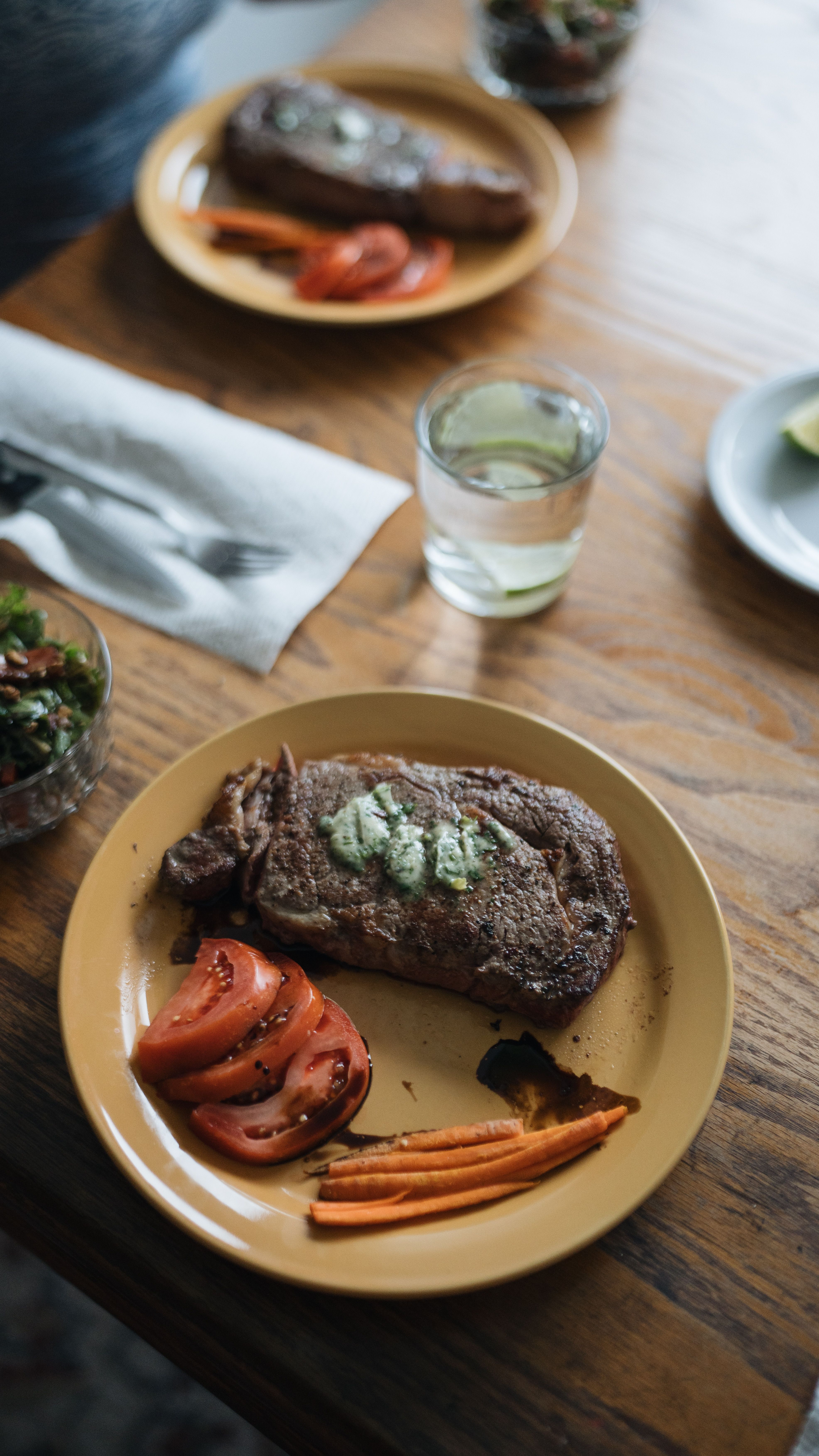 Steak with vegetables on a plate