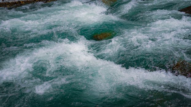 A person is standing in the middle of a river