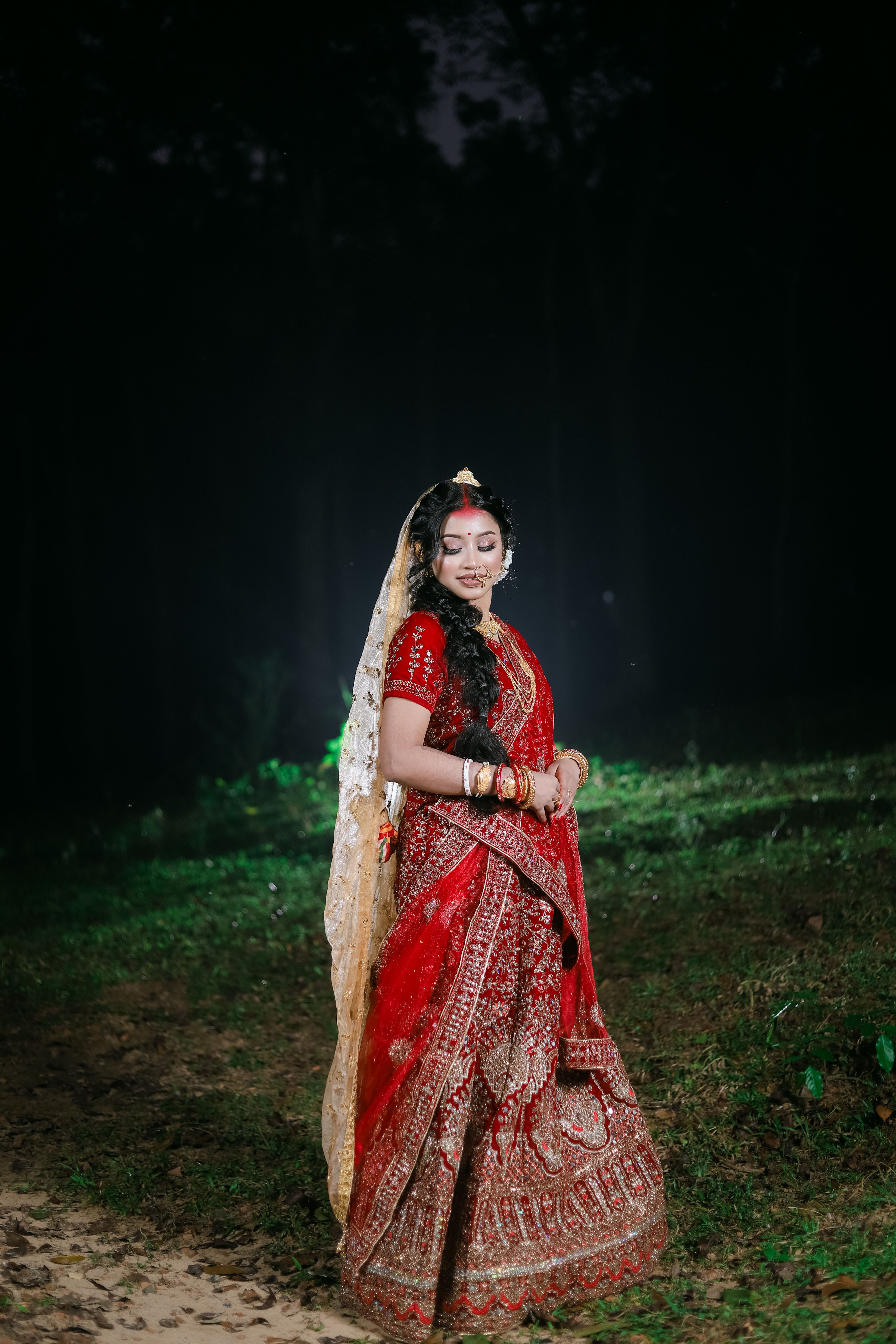 A beautiful bride in a red and gold sari · Free Stock Photo