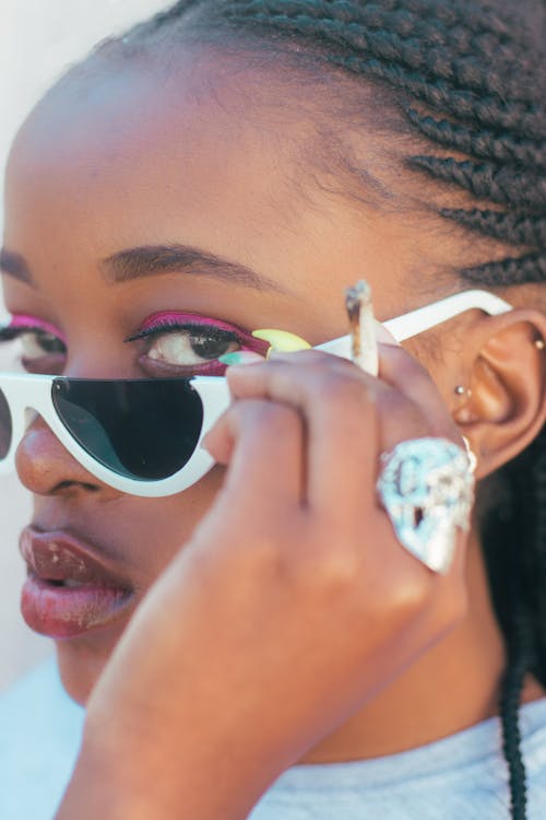 Close up of Woman in Sunglasses and with Cigarette