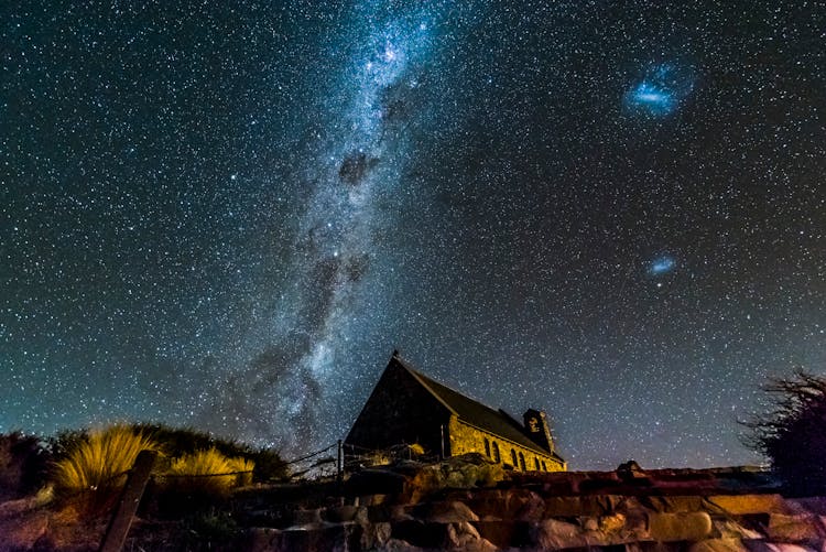 Brown And Green House Under Clear Night Sky