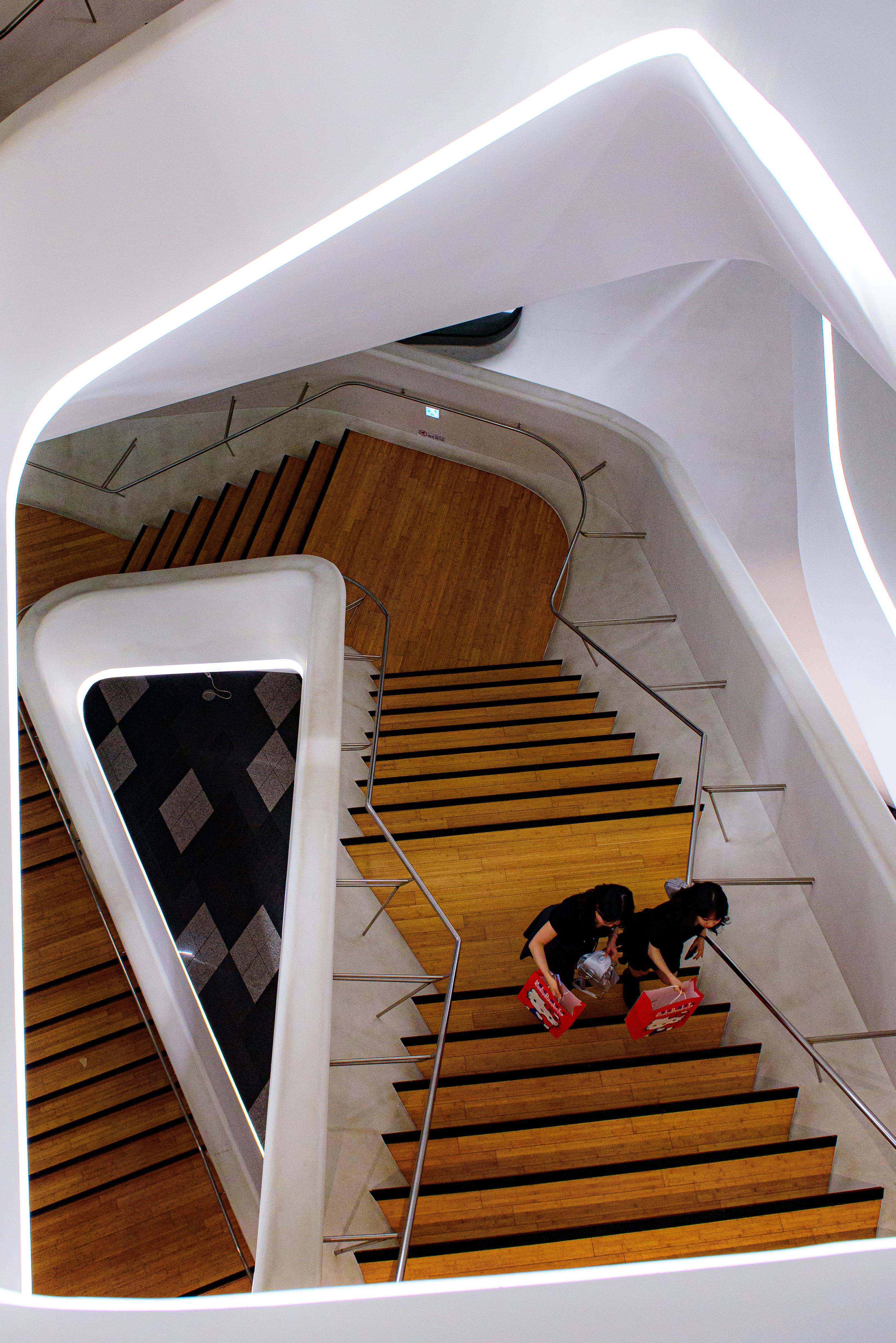 Stylish modern staircase in Seoul's architecture, showcasing contemporary design.