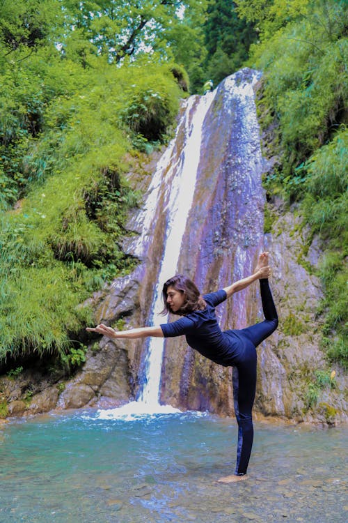 Free stock photo of acro yoga, form yoga, waterfall