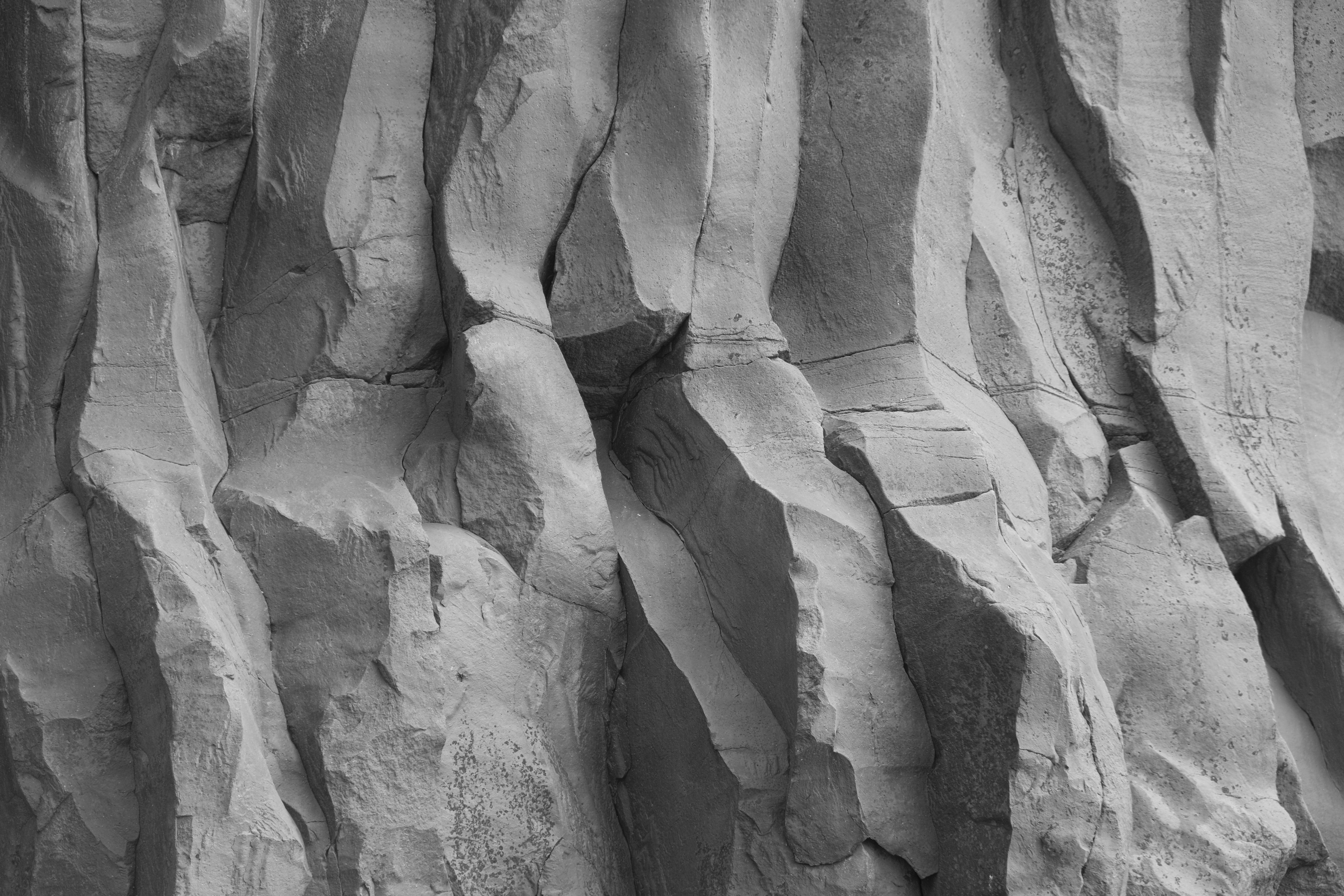 Detailed view of a textured stone wall with geological formations.