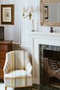 White, Yellow and Gray Striped Arm Chair