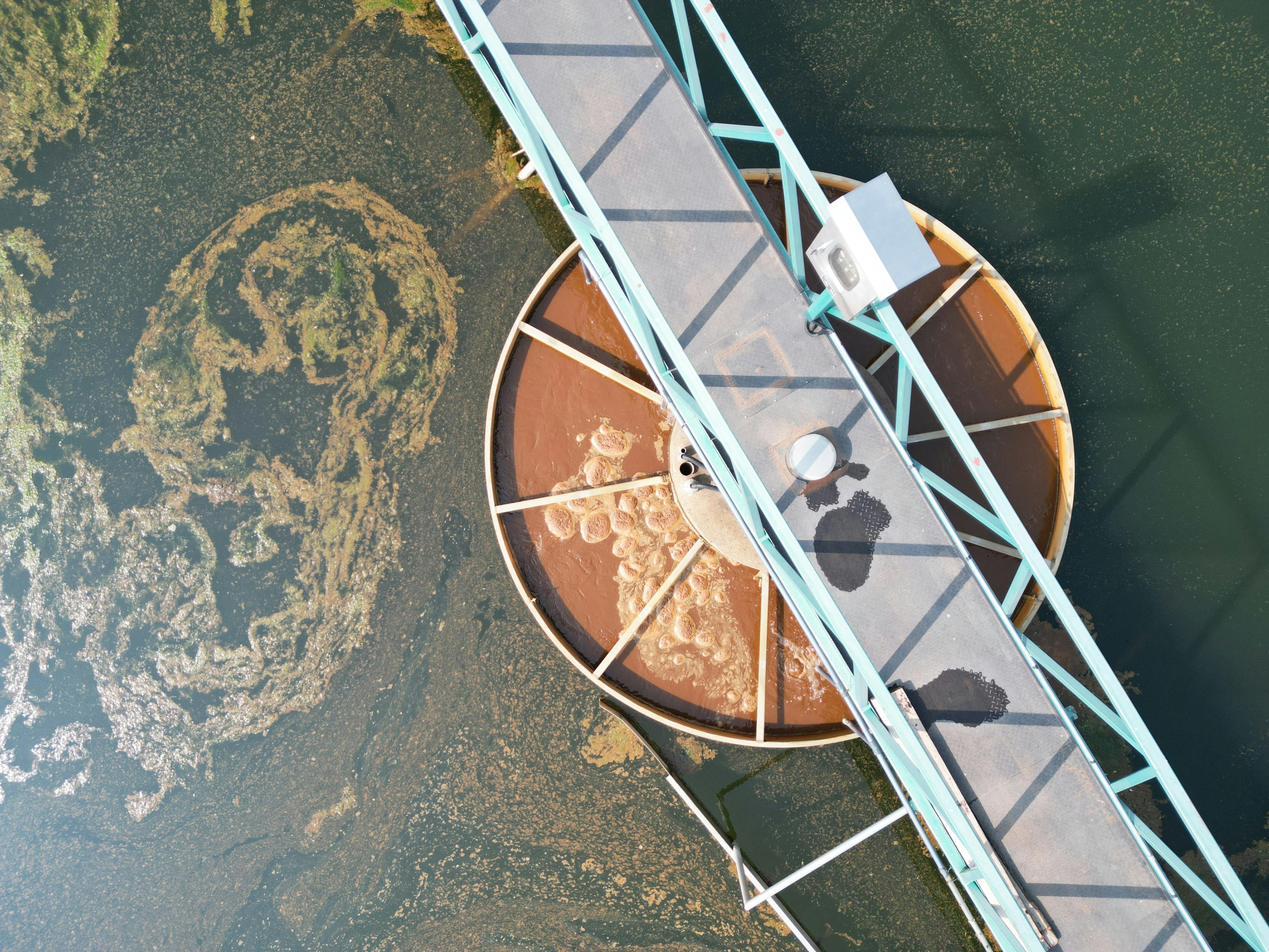 An aerial view of a water treatment plant