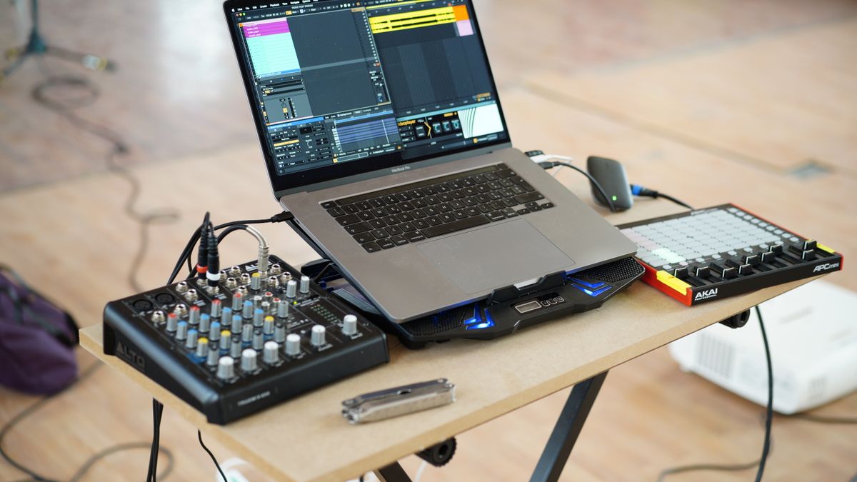 Laptop and audio mixer used for digital music production