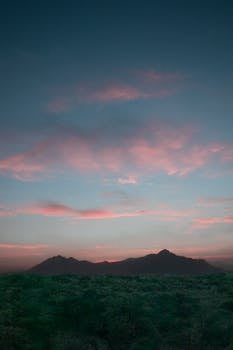 Beautiful sunset sky over the mountains near Monterrey, Mexico.