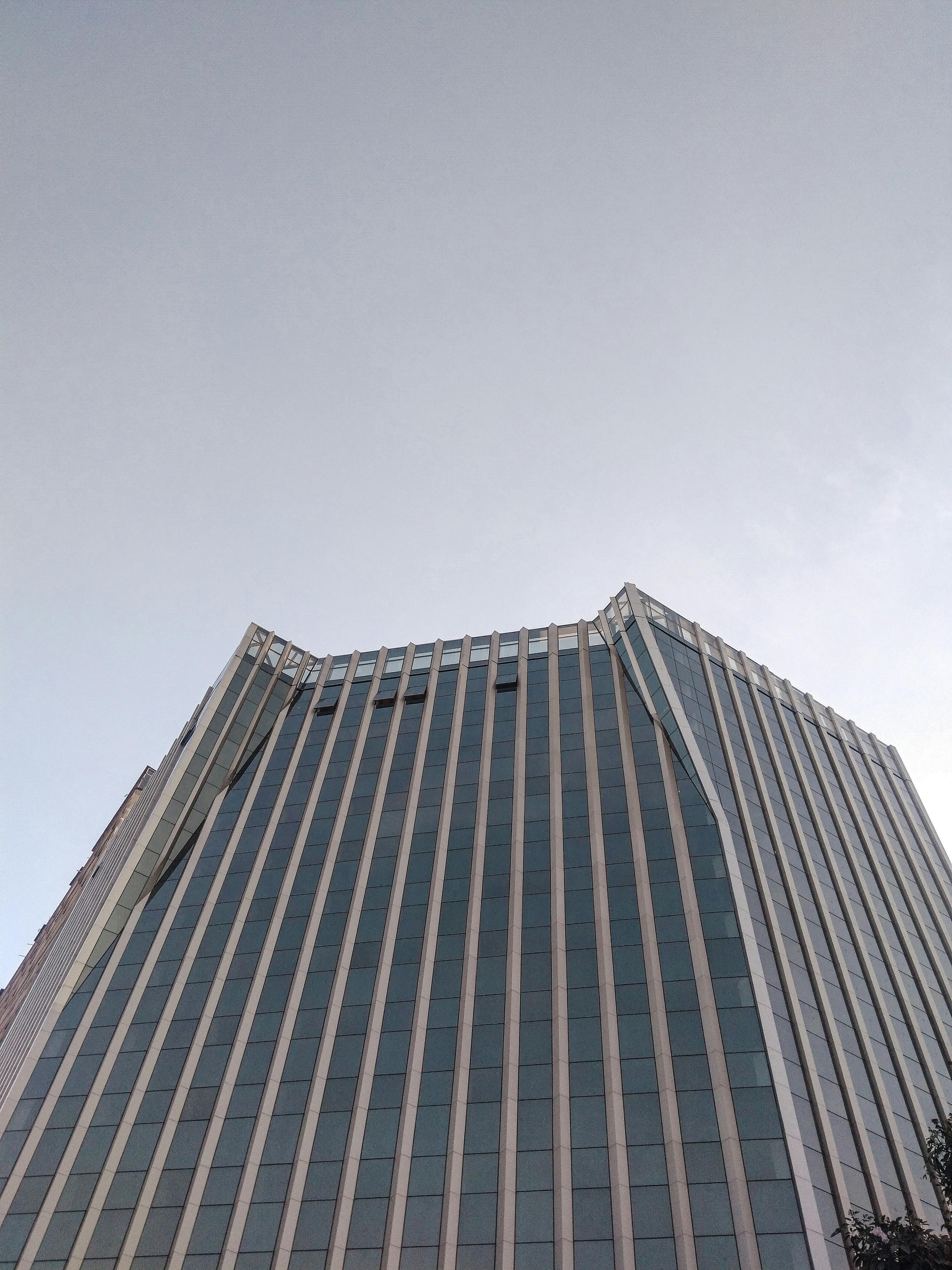 这座引人注目的现代高层建筑拥有玻璃立面，展现了当代建筑风格