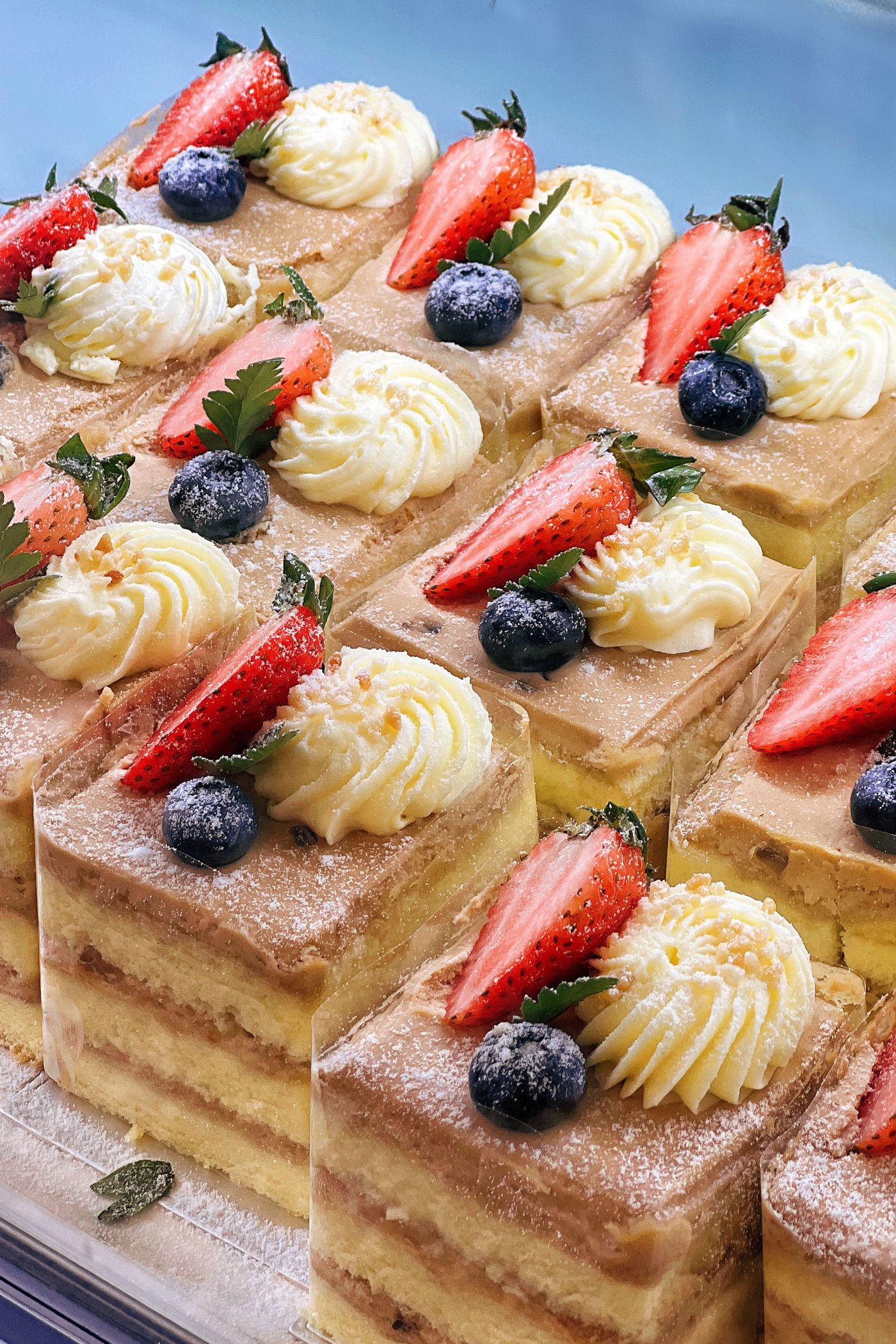Cakes and desserts on display, ordered direct on Town