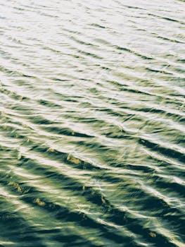 Calm ocean waves with sunlight reflections, creating a tranquil seascape atmosphere.