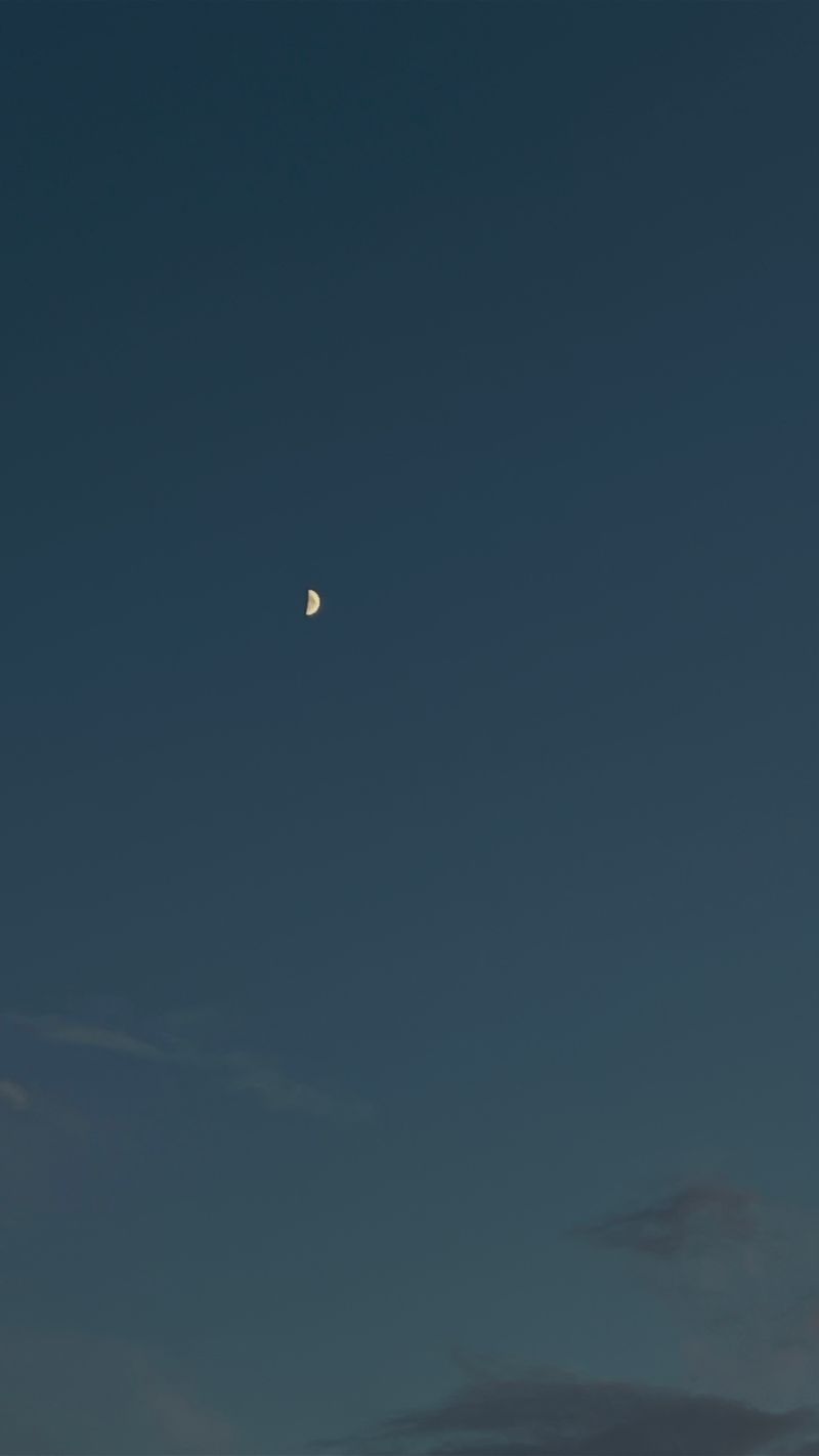 Peaceful evening sky showcasing a crescent moon amidst twilight clouds