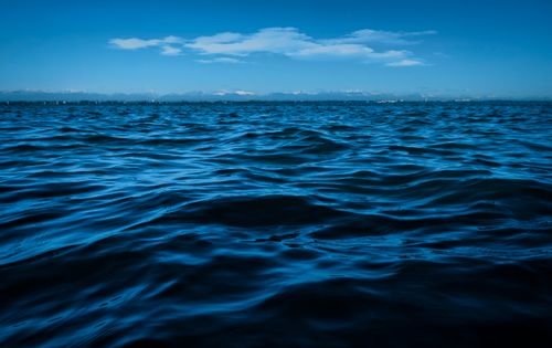 Free Tranquil view of deep blue ocean waves reflecting under a clear sky, perfect for summer and seascape themes. Stock Photo
