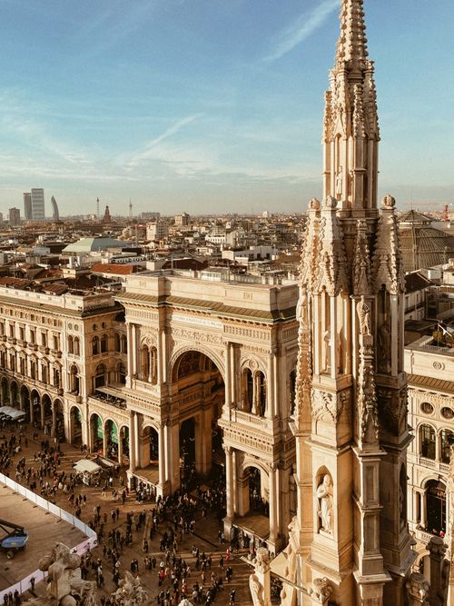 Free Explore the stunning gothic architecture of Milan's famous landmarks from above. Stock Photo