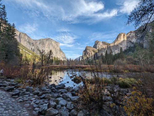 Free Breathtaking view of Yosemite Valley with El Capitan and the Merced River on a clear fall day. Stock Photo