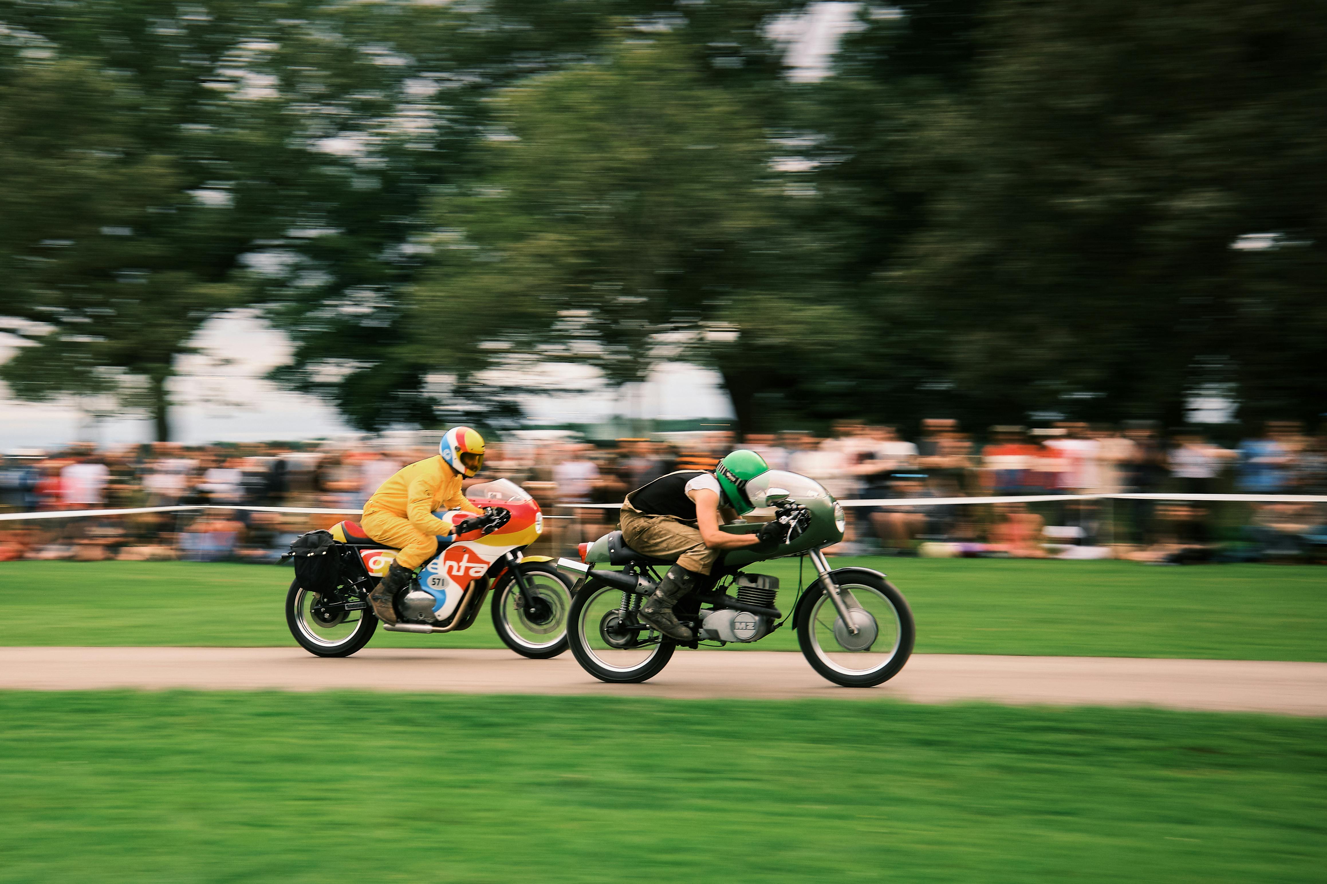 Dynamic capture of a thrilling motorcycle race in Grimsthorpe, showcasing speed and skill.