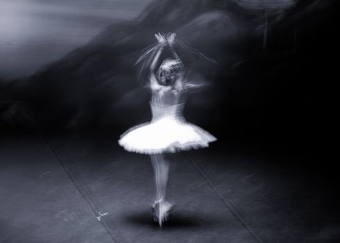 Blurred image of a ballet dancer creating a surreal artistic effect.