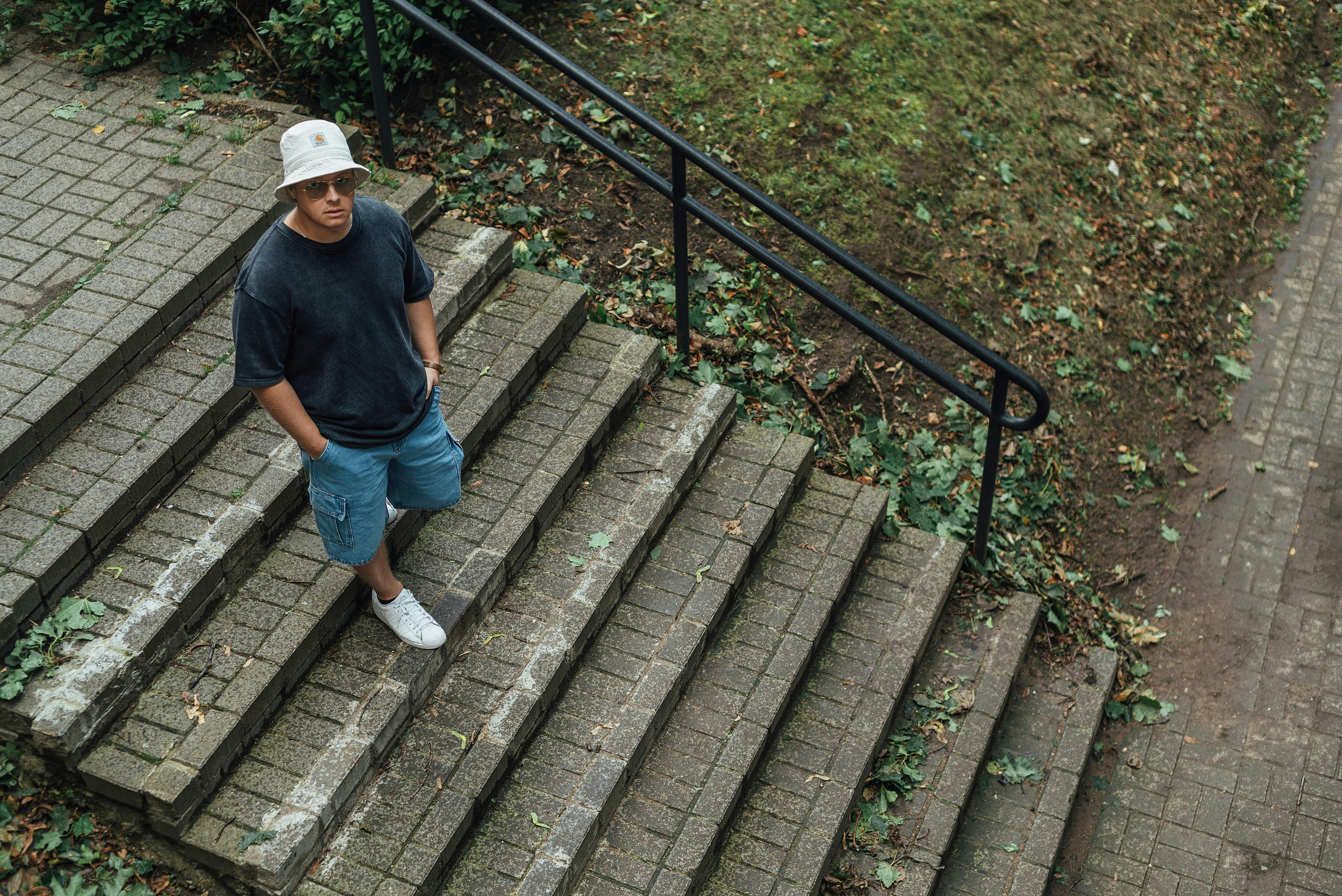 a man standing on some stairs