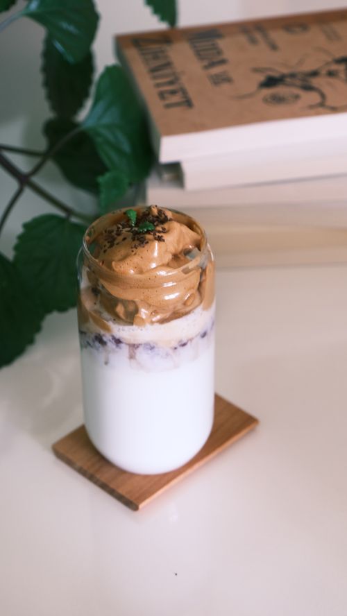 Free Delicious Dalgona coffee with whipped topping, perfect creamy indulgence. Stock Photo