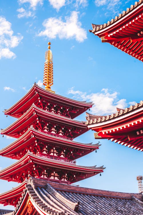 Close-up of Red Wooden Temple