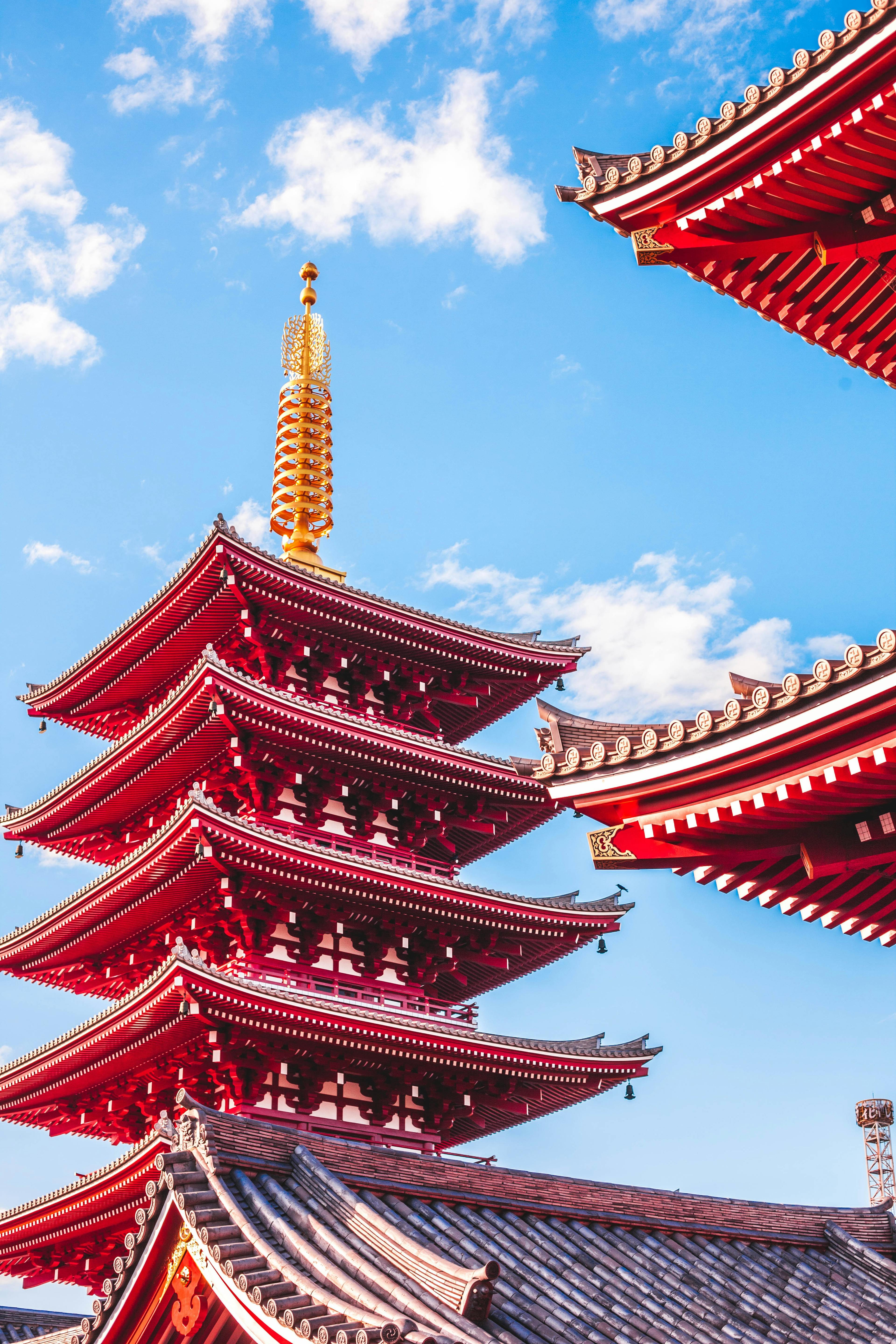 Close-up of Red Wooden Temple