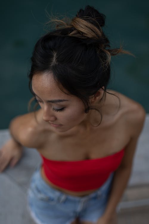 Free Woman in Red Tube Top Stock Photo