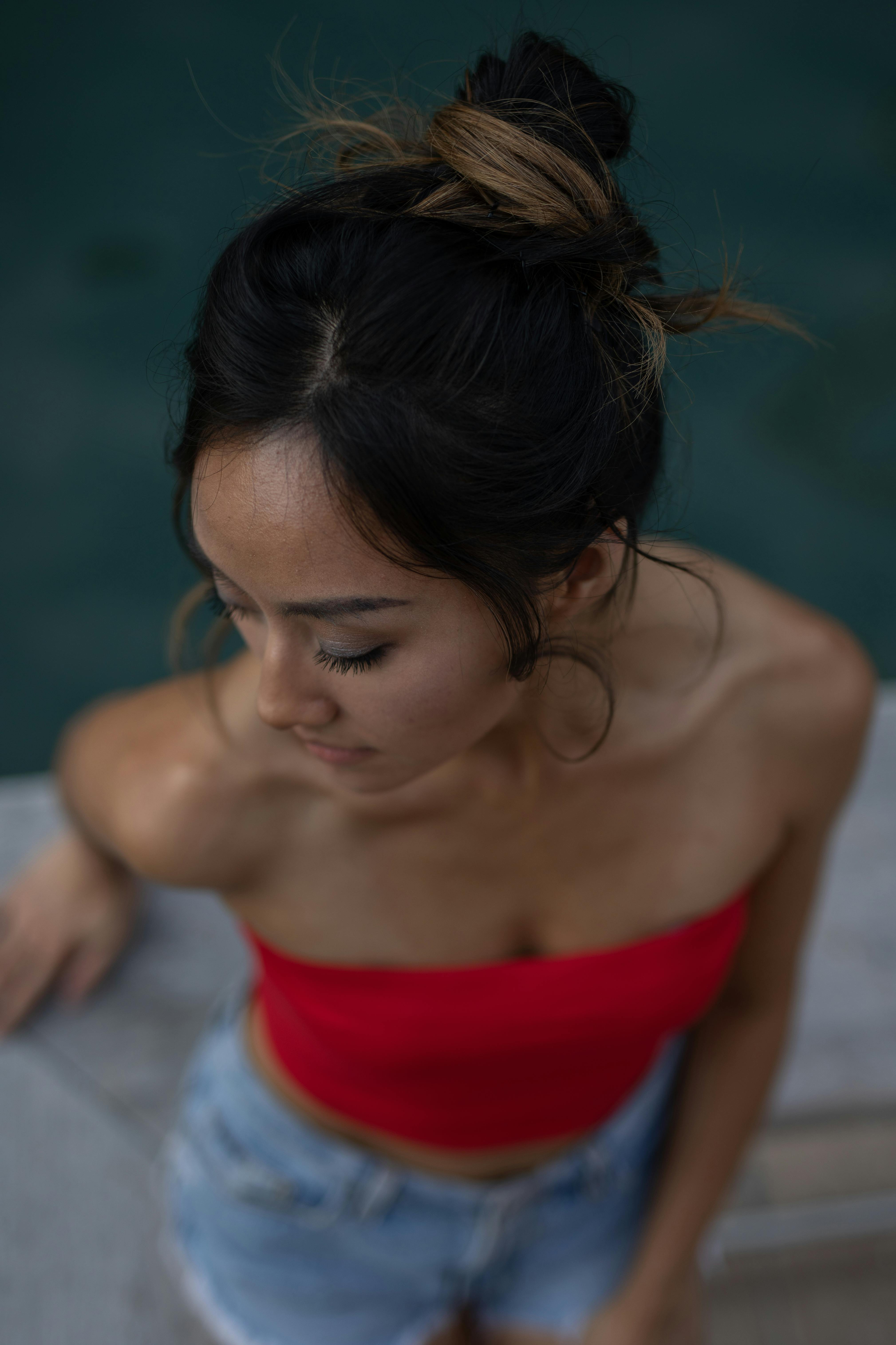 Woman In Red Tube Top Free Stock Photo